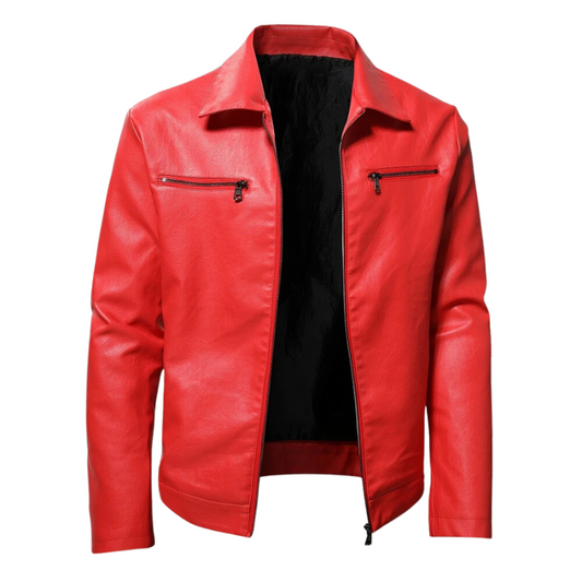 Men’s PU Leather Biker Jacket, Zipper Closure, Spring/Autumn