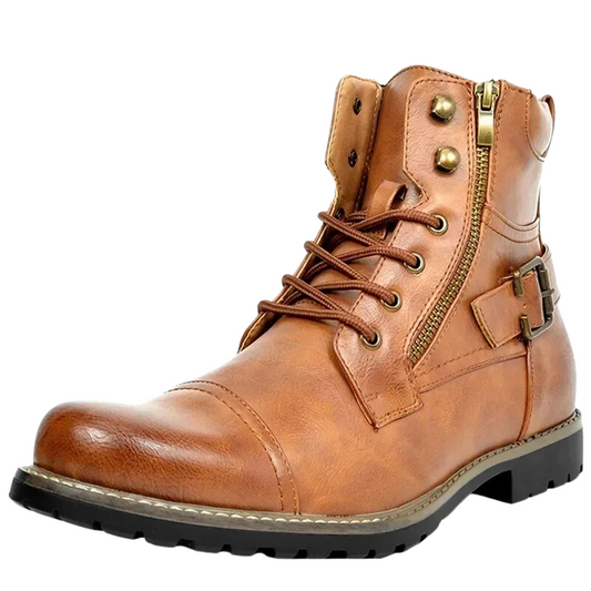 Men's Genuine Leather Ankle Biker Boots, Lace-Up