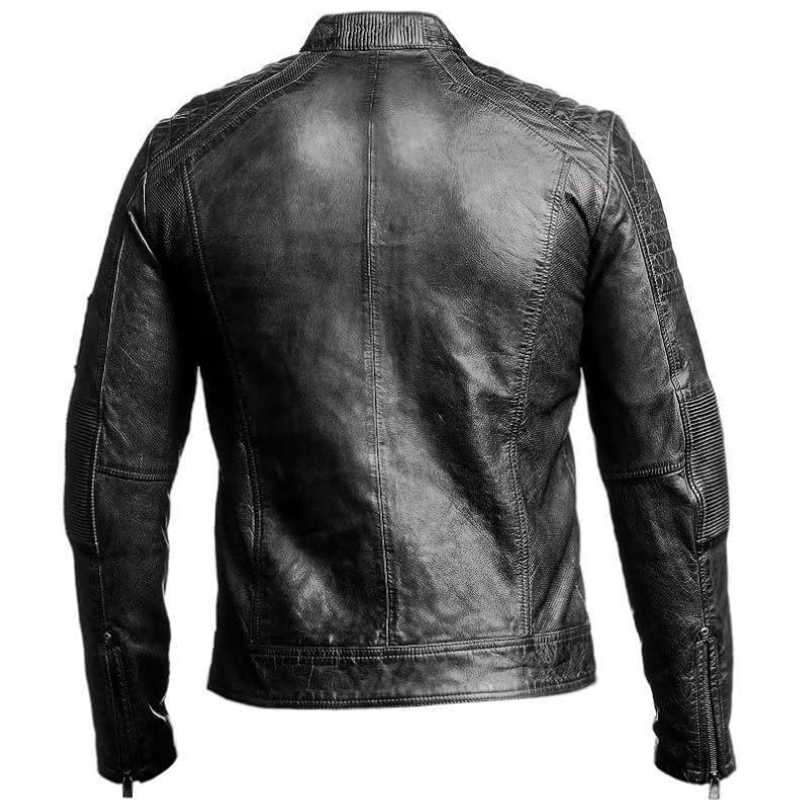 Men’s Genuine Leather Biker Jacket, Zipper Closure