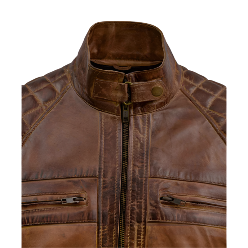 Tan Brown Waxed Leather Jacket – Stylish & Comfortable