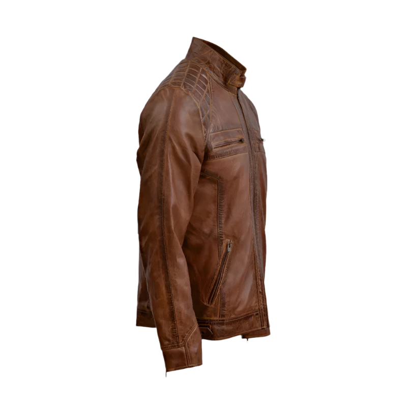 Tan Brown Waxed Leather Jacket – Stylish & Comfortable