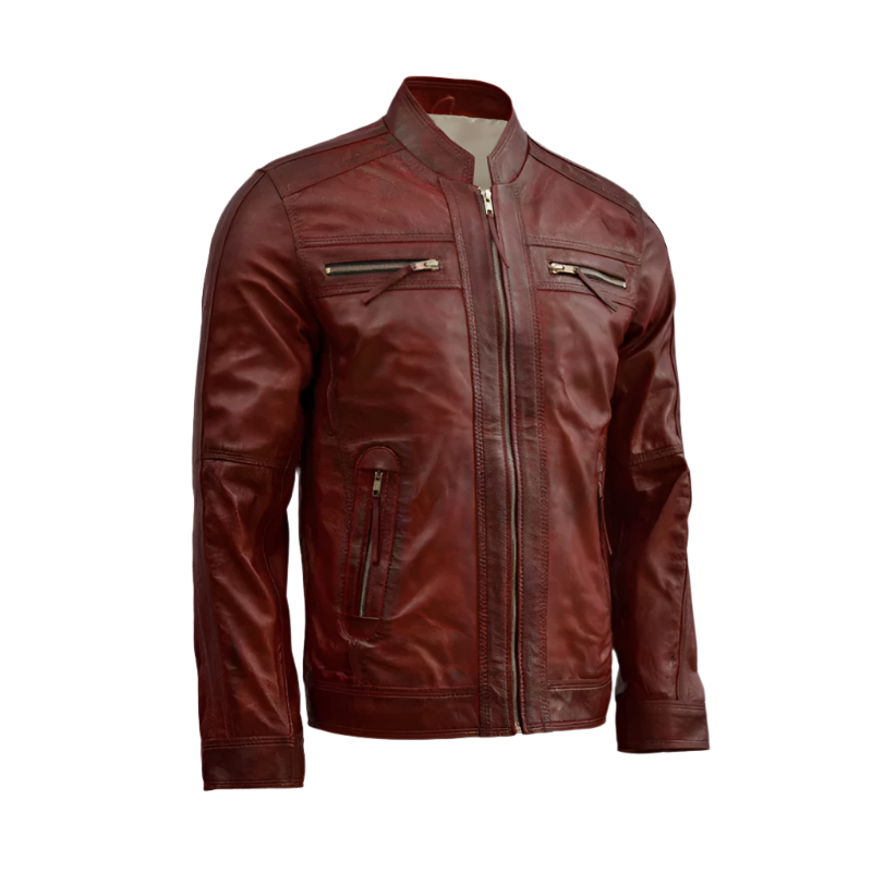 Men's Vintage Burgundy Waxed Leather Jacket – Stylish & Versatile