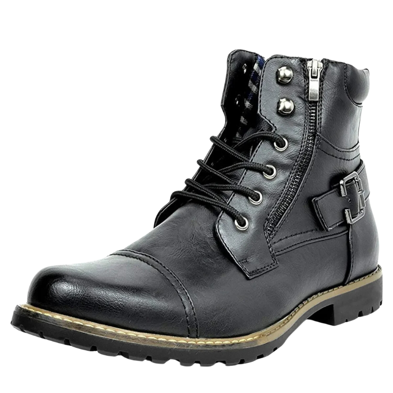 Men's Genuine Leather Ankle Biker Boots, Lace-Up